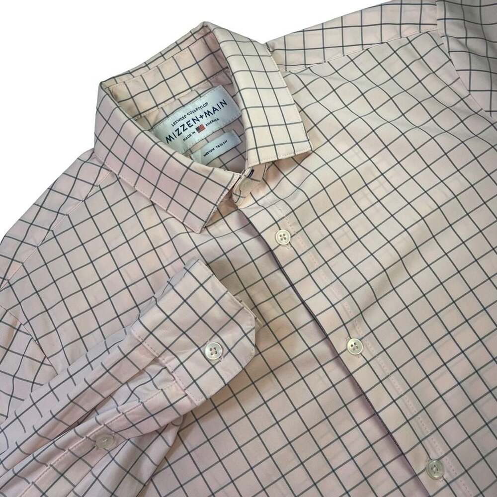 Mizzen+Main Leeward Collection Trim Fit Button-Down Dress Shirt Pink Check M